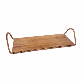 Beaded Handle Wood Tray Large