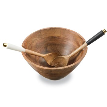 Wood Bowl with Server Set